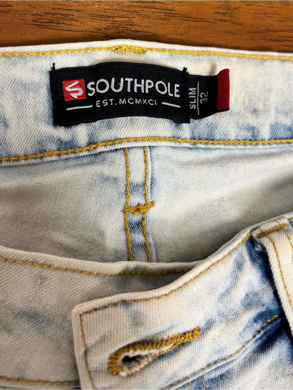 South Pole Washed Denim Slim Jean Shorts 'Light Blue' - Size 32 Waist - Picture 3 of 5